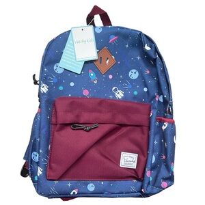 Vaschy Kids Zipper Space Backpack Navy Blue Astronauts Aliens Side Pouches NWT